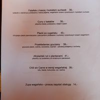 Menu - I think its changing quite often, a couple new positions here (chili sin carne, curry with sweet potatos, rice with plantanas) at Bar Alternatywa in Hel