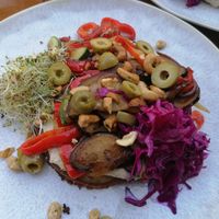 Panpizza made from chickpea flour, so delicious!! at De Herbivoor in Groningen