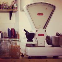 Authentic scale adding to the charm of the restaurant at De Herbivoor in Groningen