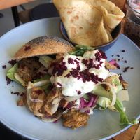 seitan bun with extra homemade wrap  at De Herbivoor in Groningen