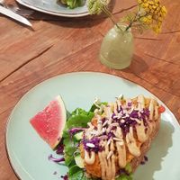 De speltwrap and burger at De Herbivoor in Groningen