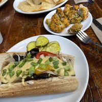 Portobello cheesy sammy + bang bang broccoli   at Beerline Cafe in Milwaukee