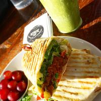 marvelous mint smoothie and Ethiopian sweet potato lentil wrap at Beerline Cafe in Milwaukee