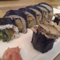 Love their vegan sushi options (which are clearly marked on their menu). That mushroom sushi is amazing. at Sticky Rice in Richmond