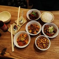 Drinks and small bowls - nuts, tofu, tempeh dishes at The Hug and Pint in Glasgow