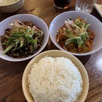 Black fungus, beancurd skin, salted black beans; Lemongrass tofu; jasmine rice  at The Hug and Pint in Glasgow