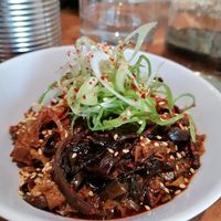 Black fungi and beancurd at The Hug and Pint in Glasgow