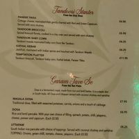 Menu at Indian Temptation in Bath