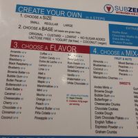 Part of menu on side wall. Vegan options are marked. at Sub Zero in Naples