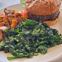 Vegan burger (made using portobello mushrooms), kale salad, sweet potato hash at True Food Kitchen in Houston
