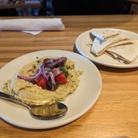 Hummus and pita bread at True Food Kitchen in Houston