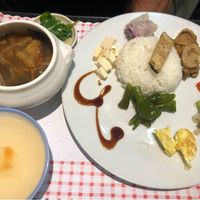 vegetarian set meal with hedgehog mushrooms  at Fu Hsin Vegetarian in Tainan