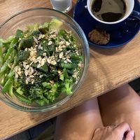 Green Salat + Coffee with peanut butter cookie  at Alkaline Restaurant in Canggu