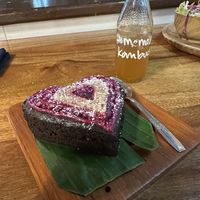 10/10 vegan choc cake with dragonfruit and homemade kombucha   at Alkaline Restaurant in Canggu