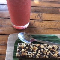 Frozen, raw peanut  bar with watermelon juice  at Alkaline Restaurant in Canggu