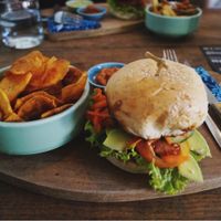 Burger & chips at Motion Cafe in Canggu