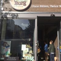 small storefront on busy Haight Street at VeganBurg in San Francisco