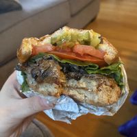 Creamy mushroom burger  at VeganBurg in San Francisco