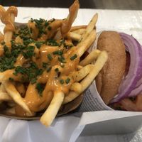 Cheeze fries be warned they are spicy   at VeganBurg in San Francisco