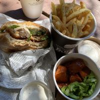 Shrooms burger and sausages  at VeganBurg in San Francisco