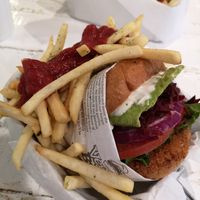 With beetroot and avocado at VeganBurg in San Francisco