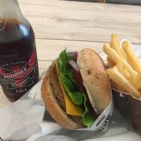 BBQ burger, fries and a coke at VeganBurg in San Francisco
