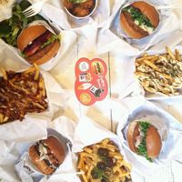collection of burgers and fries at VeganBurg in San Francisco