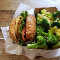 Hawaiian burger with broccoli at VeganBurg in San Francisco