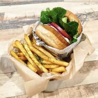 burger & seaweed fries at VeganBurg in San Francisco