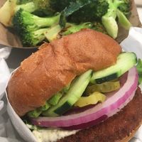 Tangy Tartar with Broccoli side at VeganBurg in San Francisco