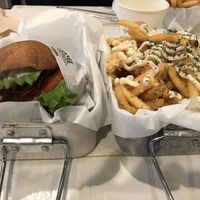 Burger and fries at VeganBurg in San Francisco