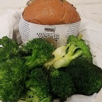 Beetroot Burg and broccoli.  So delicious and fresh! at VeganBurg in San Francisco