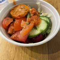 Mushroom bowl with fixings   at Maoz - Albertcuypstraat in Amsterdam