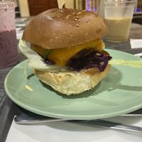 Burger  at The Feel Good Cafe in East London