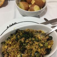 Migas with cabbage and boiled potatoes from the menu at A Celeste in Nazare