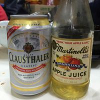 as recommended by a customer - half sparkling apple juice + half non-alcoholic beer = best tasting drink!! at SaRangBunSik - 사랑분식 in Seoul