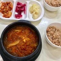 Budae Jjigae "kimchi and spicy sausage stew" at SaRangBunSik - 사랑분식 in Seoul