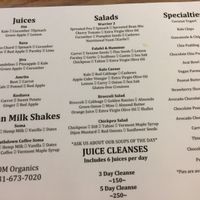 Menu but no prices at OM Organics in Huntington