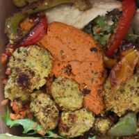 Falafel, hummus, salad pita at The Leaf & Bean in Skipton