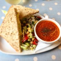 Soup and sandwich with quinoa salad at The Leaf & Bean in Skipton