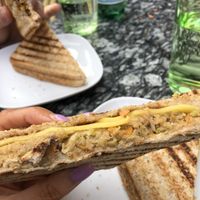 Vegan haggis and cheese toastie at Bobby's Sandwich Bar in Edinburgh
