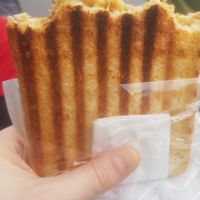 Vegan Haggis and Cheese Toastie with Brown Sauce at Bobby's Sandwich Bar in Edinburgh