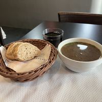 Bread and mushroom soup  at The Mantraa in Barcelona
