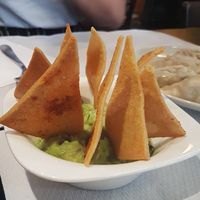 Guacamole with Indian nachos, very tasty at The Mantraa in Barcelona