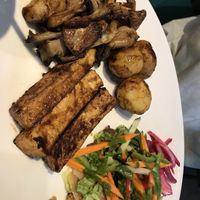 mushrooms, potato’s and tofu  at The Mantraa in Barcelona