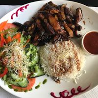 Shitake Mushrooms with Eggplant  at The Mantraa in Barcelona