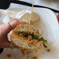 Sausage sandwich at The Mantraa in Barcelona