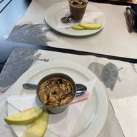 Apple crumble & chocolate mousse  at The Mantraa in Barcelona