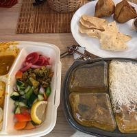 Nepali Luxury Thali + Samosa sides  at The Mantraa in Barcelona