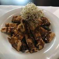 Grilled tofu with Japanese sauce at The Mantraa in Barcelona